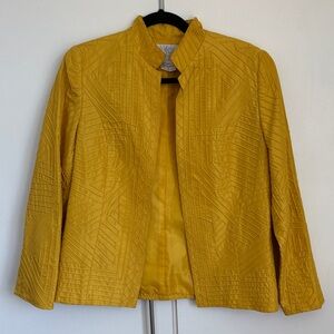 Mustard yellow geometric embroidered silk jacket